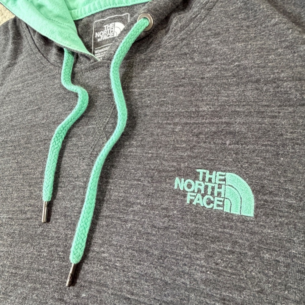 North Face Hoodie Womens Med Heathered Gray Teal Pullover Kangaroo Pocket Active - Picture 5 of 7